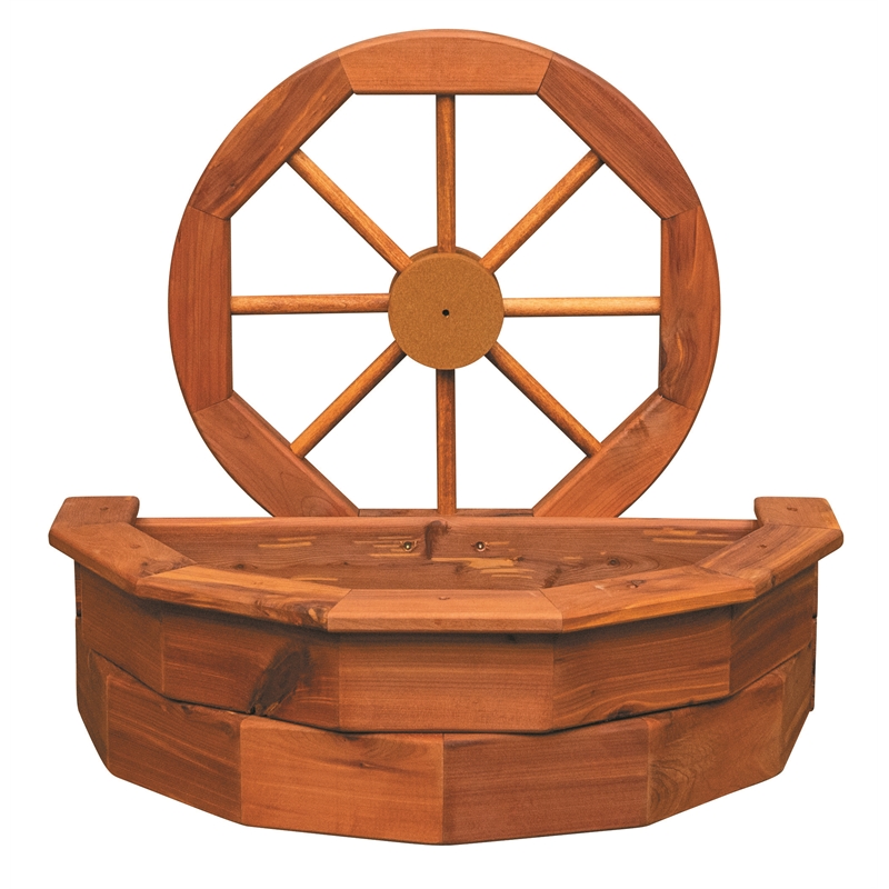 American Furniture Classics Rustic Farmhouse Solid Red Cedar Wagon Wheel Planter For Patio or Yard