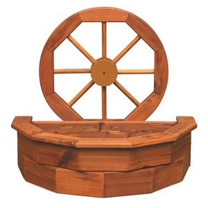 American Furniture Classics Rustic Farmhouse Solid Red Cedar Wagon Wheel Planter For Patio or Yard