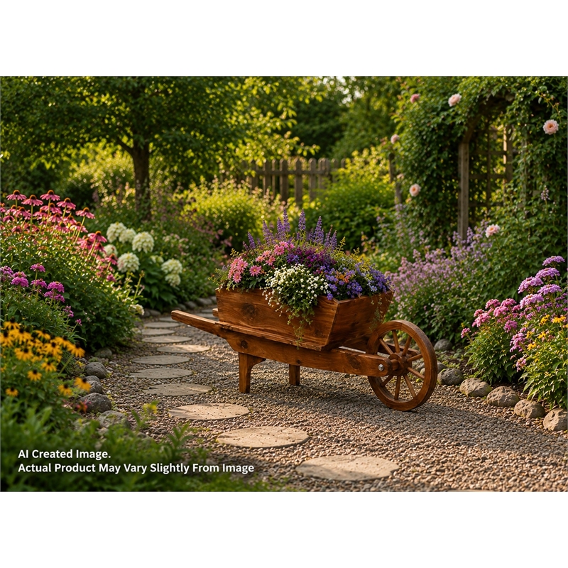 American Furniture Classics Rustic Farmhouse Solid Red Cedar Decorative Wheelbarrow Planter for Flowers