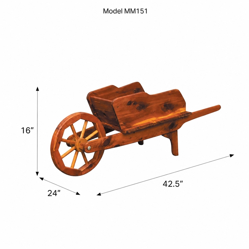 American Furniture Classics Rustic Farmhouse Solid Red Cedar Decorative Wheelbarrow Planter for Flowers