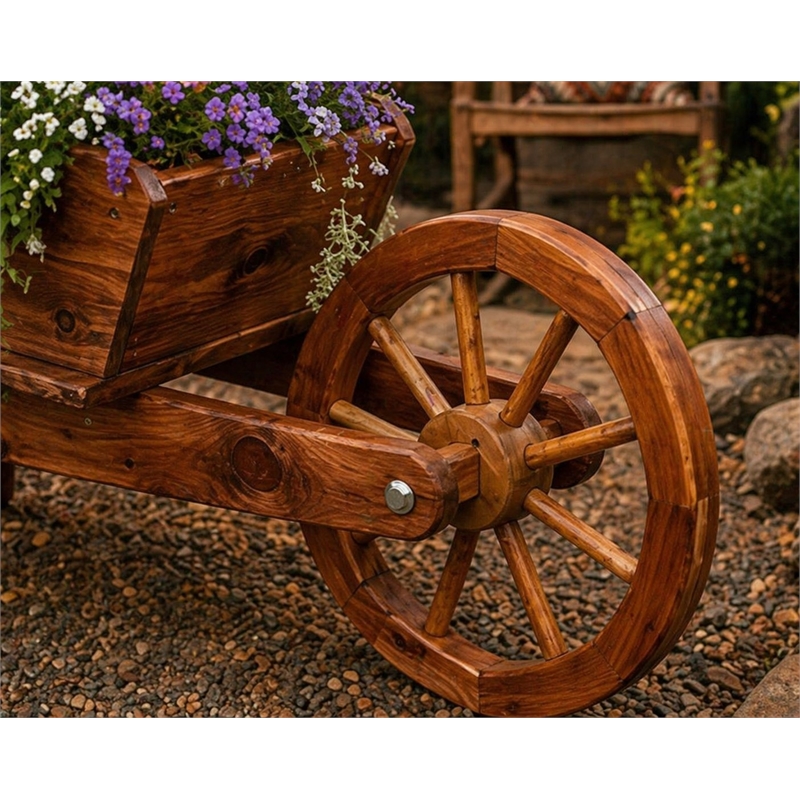 American Furniture Classics Rustic Farmhouse Solid Red Cedar Decorative Wheelbarrow Planter for Flowers