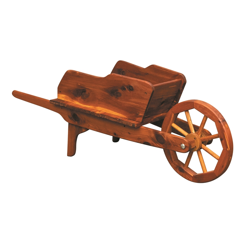 American Furniture Classics Rustic Farmhouse Solid Red Cedar Decorative Wheelbarrow Planter for Flowers