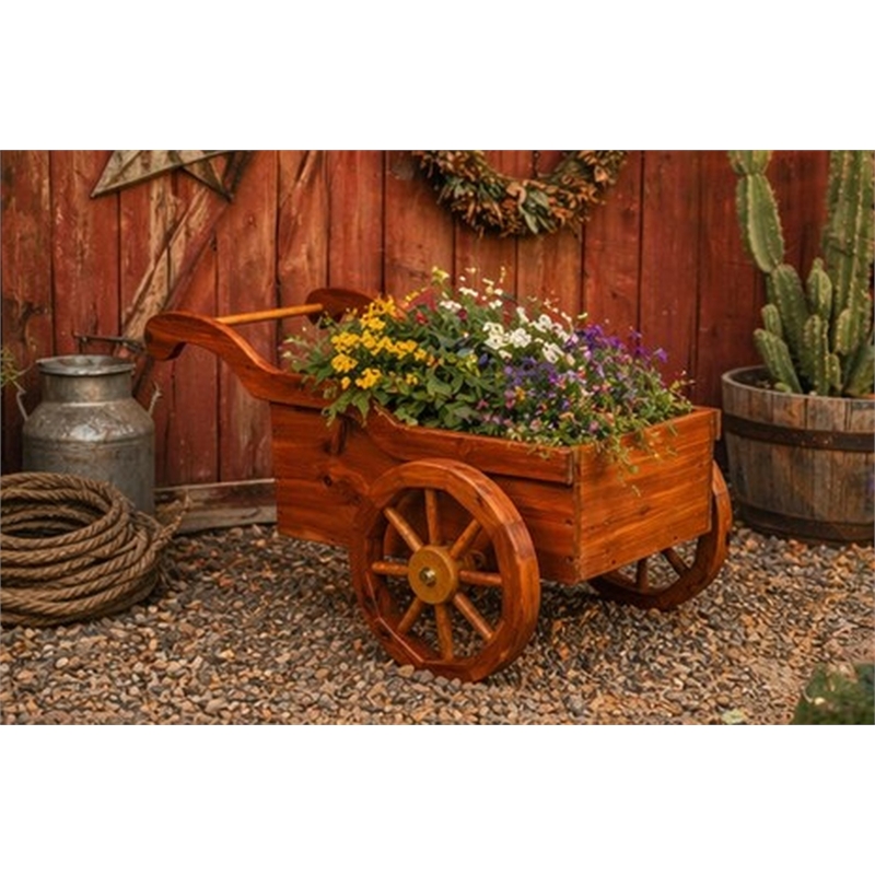 American Furniture Classics Rustic Farmhouse Solid Red Cedar Peddlers Cart for Flowers