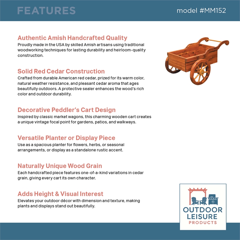 American Furniture Classics Rustic Farmhouse Solid Red Cedar Peddlers Cart for Flowers