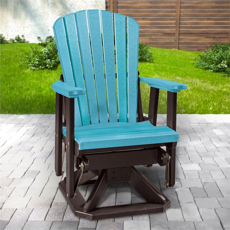 OS Home and Office Furniture Resin Fan Back Swivel Glider in Aruba Blue/Black