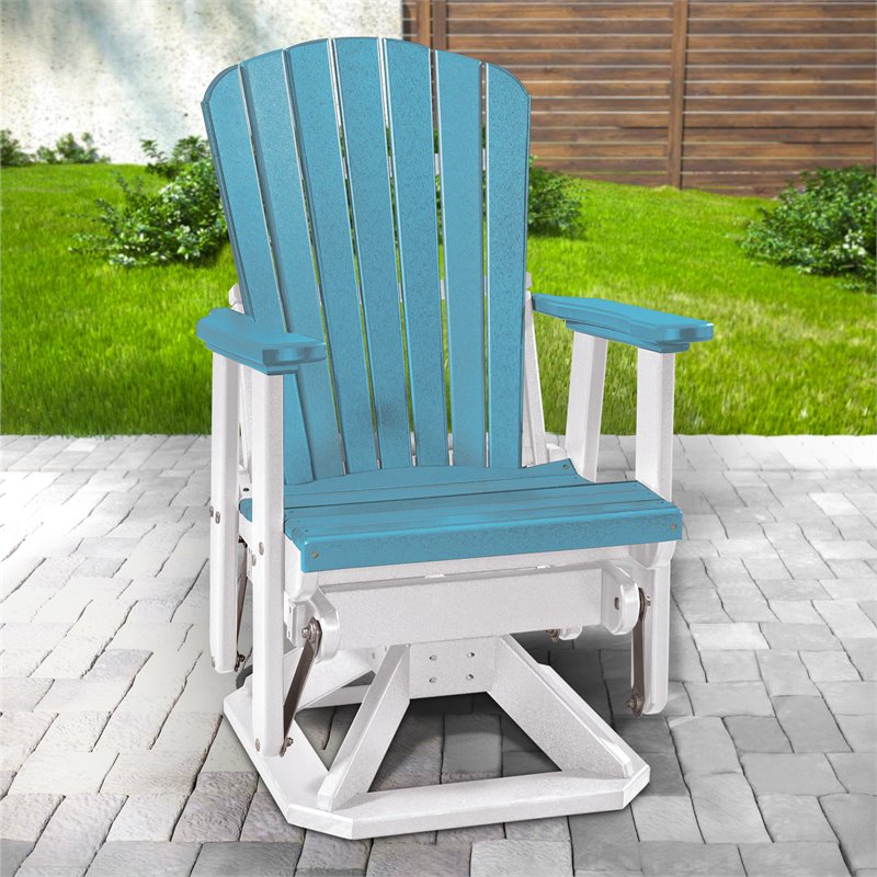 OS Home and Office Furniture Resin Fan Back Swivel Glider in Aruba Blue/White