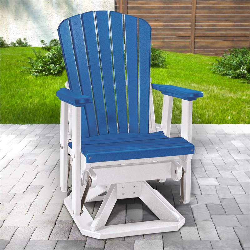 OS Home and Office Furniture Resin Fan Back Swivel Glider in Blue/White