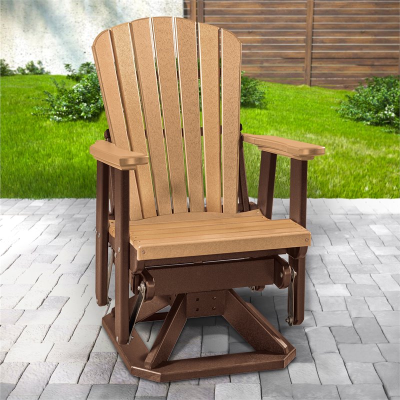 OS Home and Office Furniture Resin Fan Back Swivel Glider in Cedar/Tudor Brown