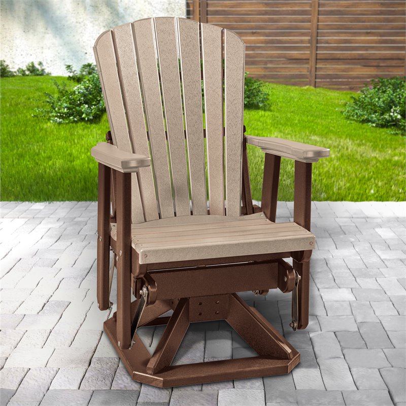 OS Home and Office Furniture Resin Fan Back Swivel Glider in Weatherwood/Brown