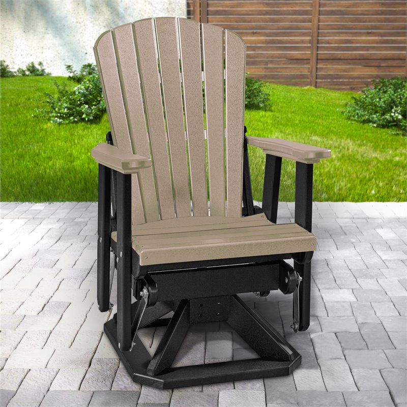OS Home and Office Furniture Resin Fan Back Swivel Glider in Weatherwood/Black