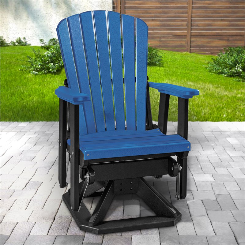 OS Home and Office Furniture Resin Fan Back Swivel Glider in Blue/Black