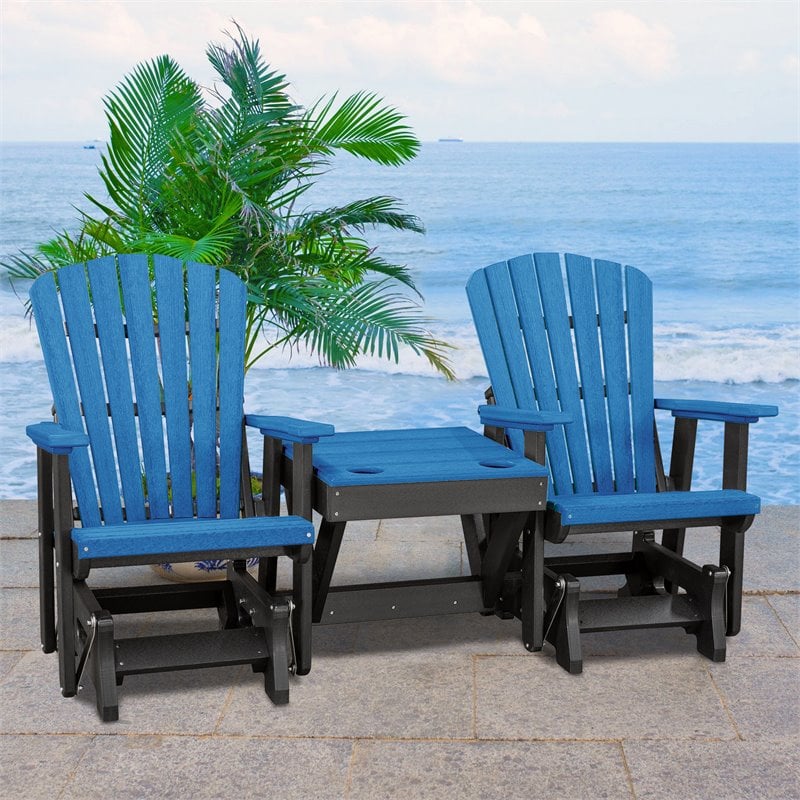 OS Home and Office Furniture Resin Double Glider w/Center Table in Blue/Black