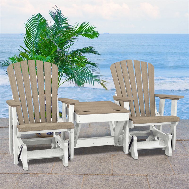 OS Home and Office Furniture Resin Double Glider w/Center Table in White