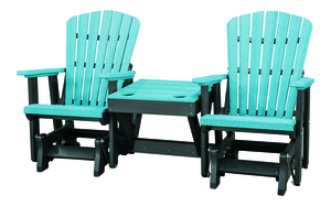 OS Home and Office Furniture Resin Double Glider w/Center Table in Black/Blue