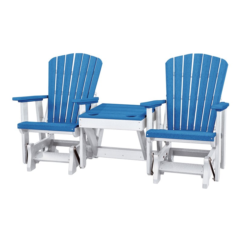 OS Home and Office Furniture Resin Double Glider w/Center Table in Blue/White