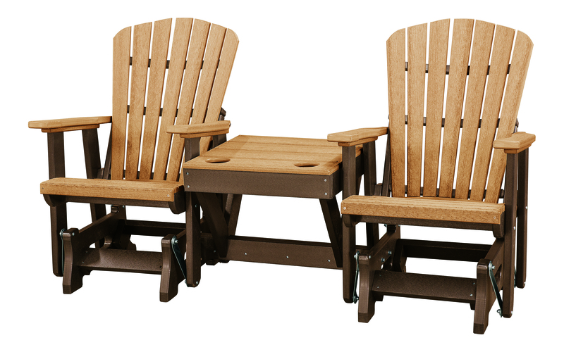 OS Home and Office Furniture Resin Double Glider w/Center Table in Cedar/Brown