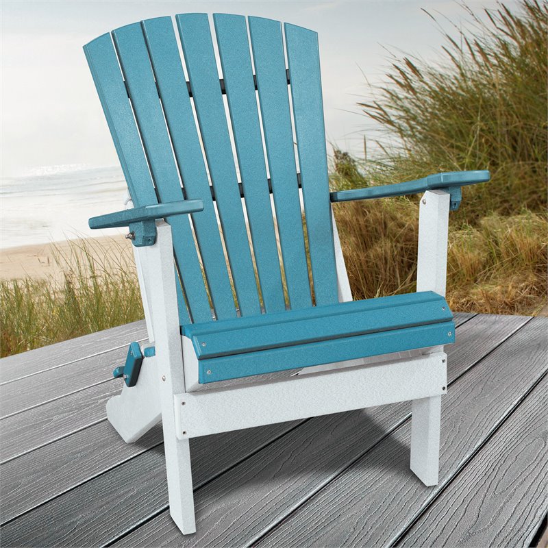 OS Home and Office Furniture Resin Folding Adirondack Chair in Aruba Blue/White
