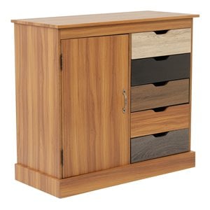 OS Home and Office Furniture 39.25&quot 5-Drawer Modern Wood Cabinet in Yellow Oak