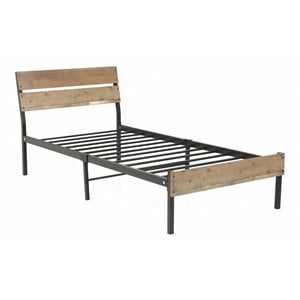 OS Home and Office Furniture 38.25&quot Wood Twin Bed with Metal Base in Brown