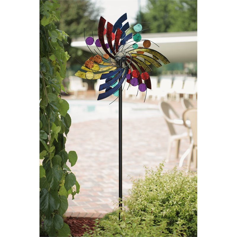 OS Home and Office Furniture Metal Polka Dot Wind Spinner in Multi-Color
