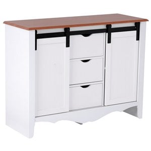 OS Home & Office Furniture 25306 White Laminated MDF Country Barn Door Buffet