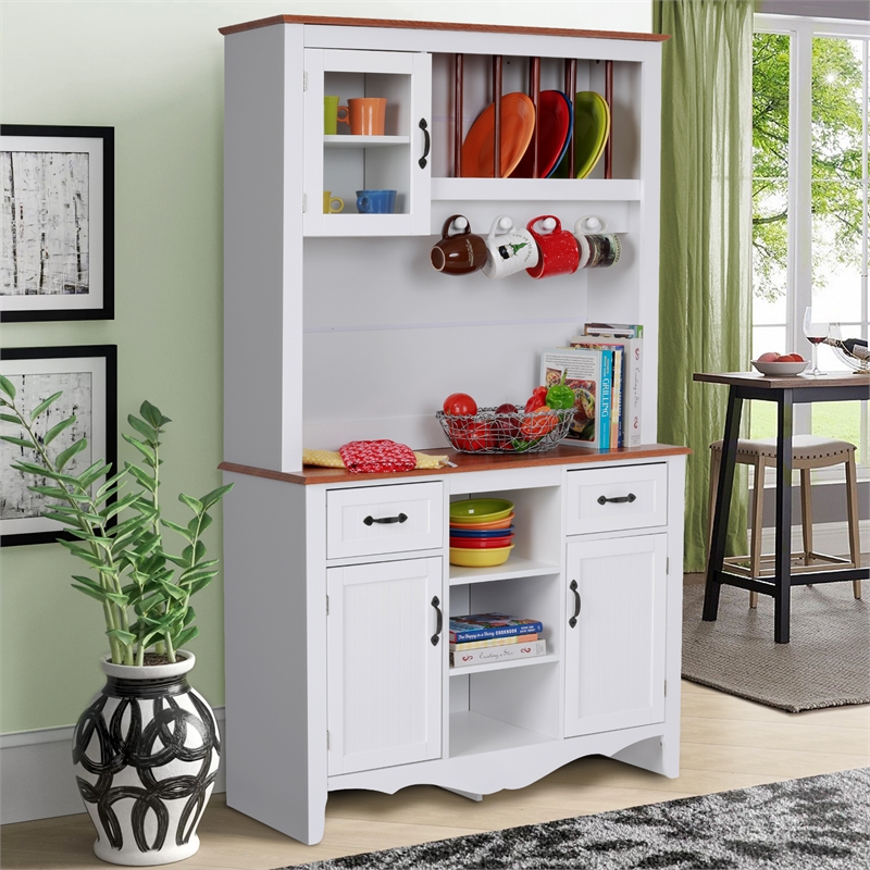 OS Home and Office Furniture Model 25308K White Countryside Buffet and Hutch