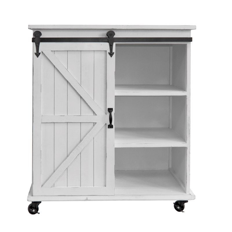 OS Home and Office 477001 Farm House White Weathered Sliding Barn Door Cabinet
