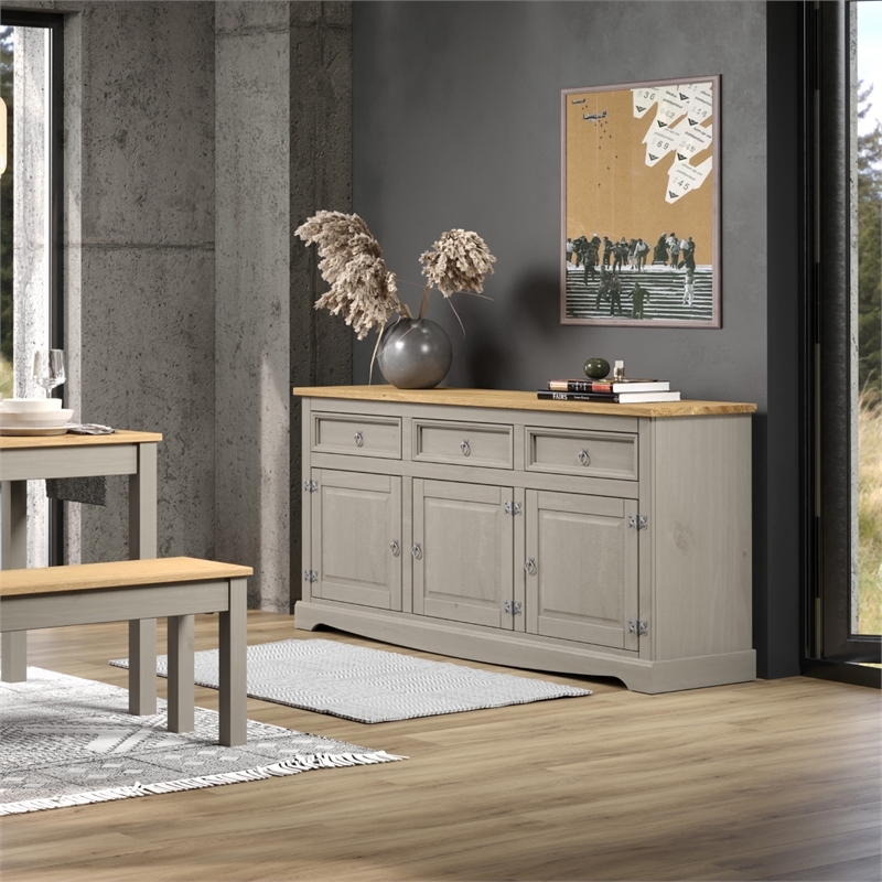 OS Home and Office Furniture Cottage Series Wood Buffet Sideboard in Corona Gray