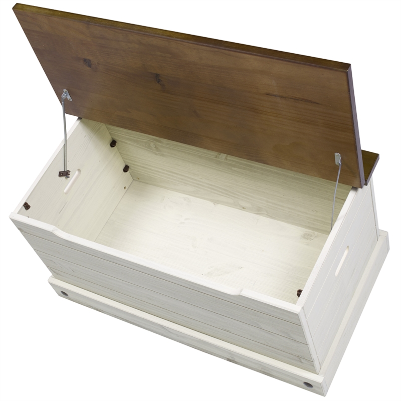 OS Home and Office Furniture Cottage Series Wood Storage Trunk in Distressed Wht