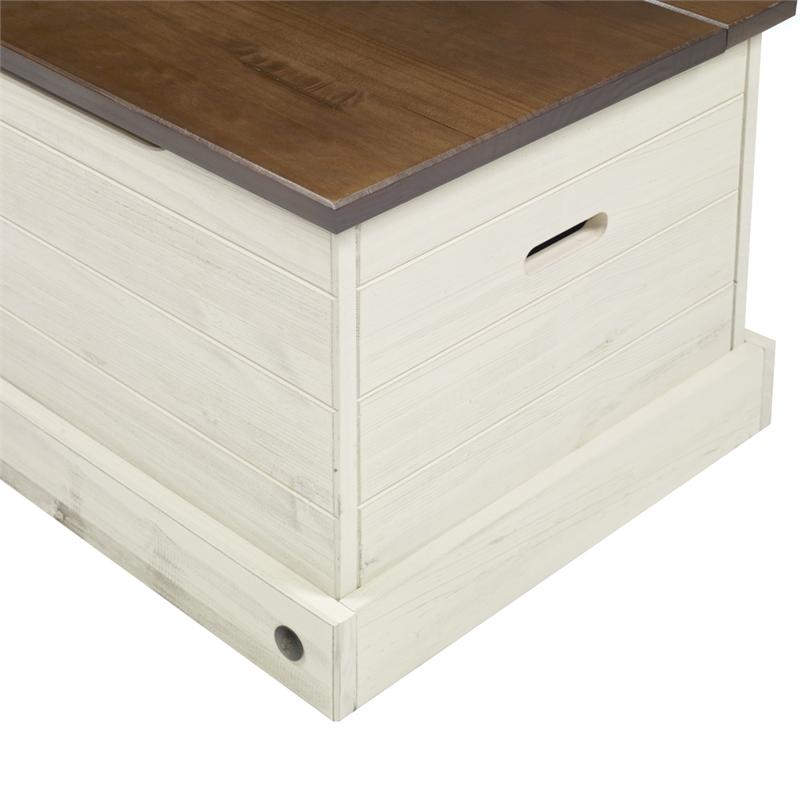 OS Home and Office Furniture Cottage Series Wood Storage Trunk in Distressed Wht