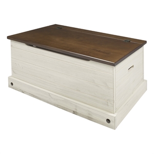 OS Home and Office Furniture Cottage Series Wood Storage Trunk in Distressed Wht