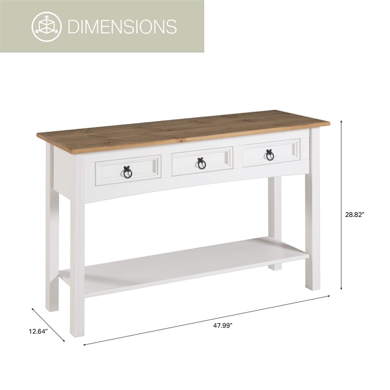 OS Home and Office Furniture Cottage Series Wood Hall Table in Corona Snow