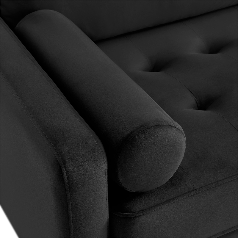 57 Inch Wide Upholstered Two Cushion Loveseat w/ Bolster Pillows in Black Velvet