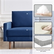 69 Inch Wide Upholstered Two Cushion Sofa with Square Arms in Blue Velvet