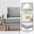 69 Inch Wide Upholstered Two Cushion Sofa with Square Arms in Grey Velvet