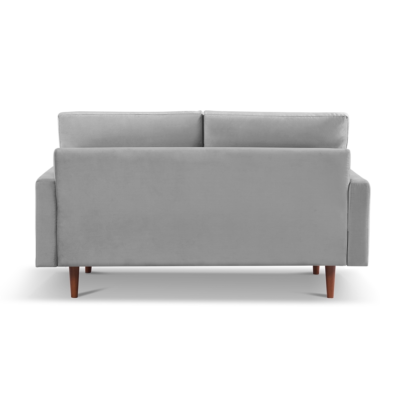 69 Inch Wide Upholstered Two Cushion Sofa with Square Arms in Grey Velvet