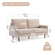 69 Inch Wide Upholstered Two Cushion Sofa with Square Arms in Beige Velvet