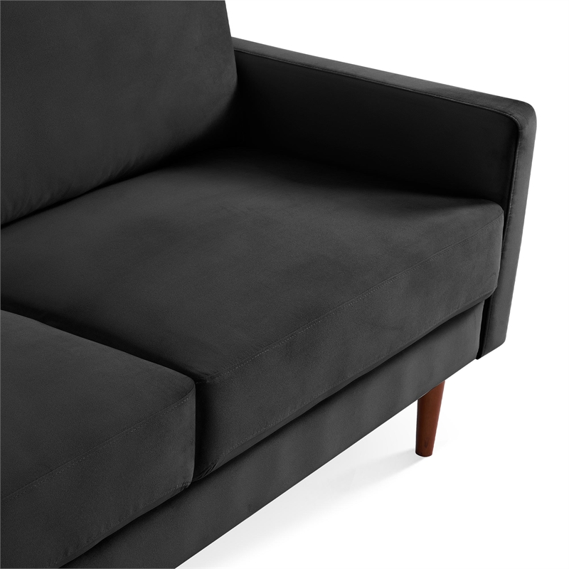 57 Inch Wide Upholstered Two Cushion Loveseat with Square Arms in Black Velvet