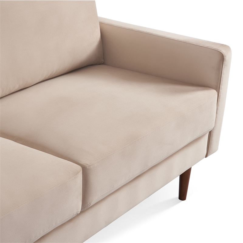 57 Inch Wide Upholstered Two Cushion Loveseat with Square Arms in Beige Velvet