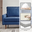 69 Inch Wide Upholstered Two Cushion Sofa with Cambered Arms in Blue Velvet