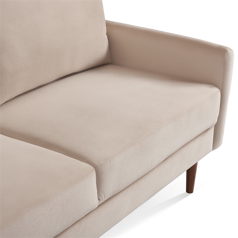 57 Inch Wide Upholstered Two Cushion Loveseat with Cambered Arms in Beige Velvet