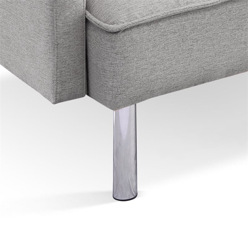 Tufted Futon Convertible Sofa Sleeper w/ Two Throw Pillows in Light Grey Velvet