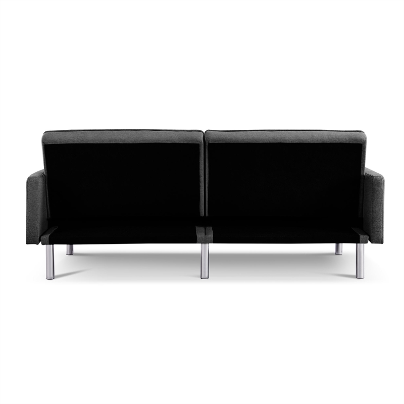 Tufted Futon Convertible Sofa Sleeper with Two Throw Pillows in Dark Grey Velvet