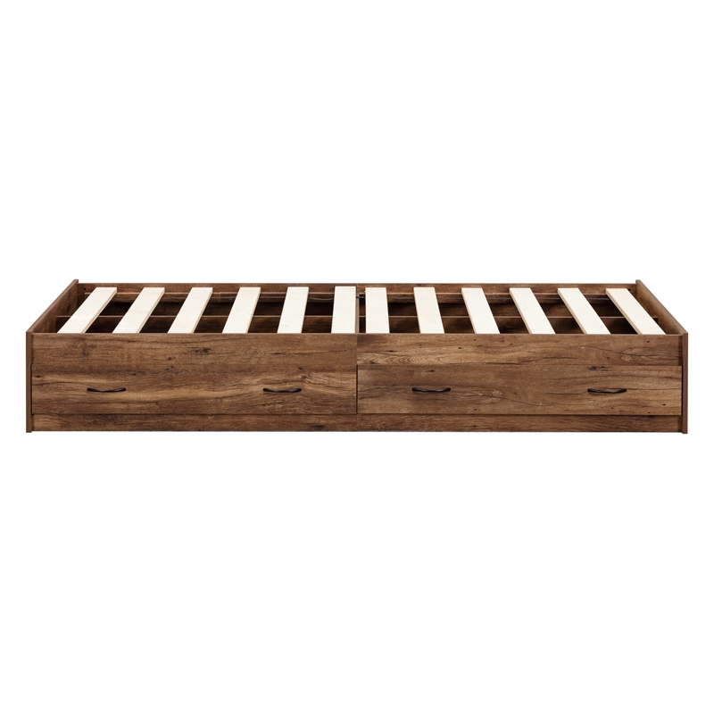 OS Home and Office Furniture Twin Sized Mountain Oak Mates Bed with Two Drawers