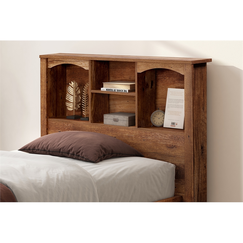 OS Home and Office Furniture Twin Sized Bookcase Headboard Platform Bed in Oak