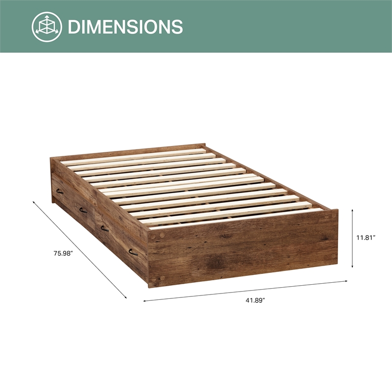OS Home and Office Furniture Twin Sized Bookcase Headboard Platform Bed in Oak