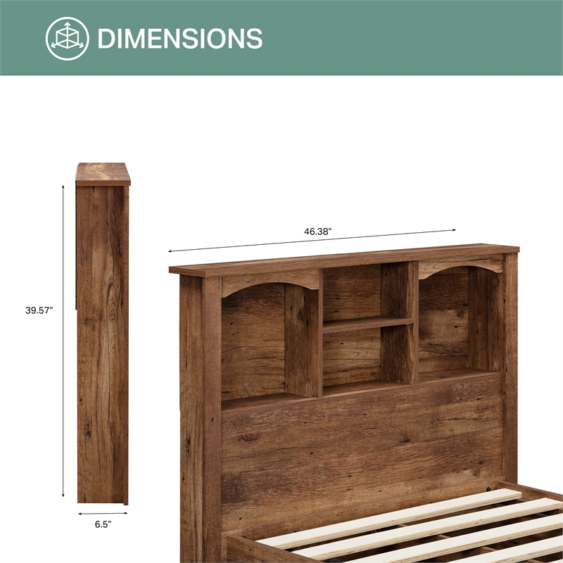 OS Home and Office Furniture Twin Sized Bookcase Headboard Platform Bed in Oak