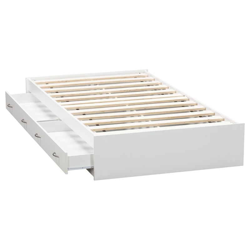 OS Home and Office Furniture Twin Size Bookcase Headboard and Platform Bed White