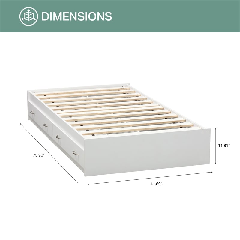 OS Home and Office Furniture Twin Size Bookcase Headboard and Platform Bed White