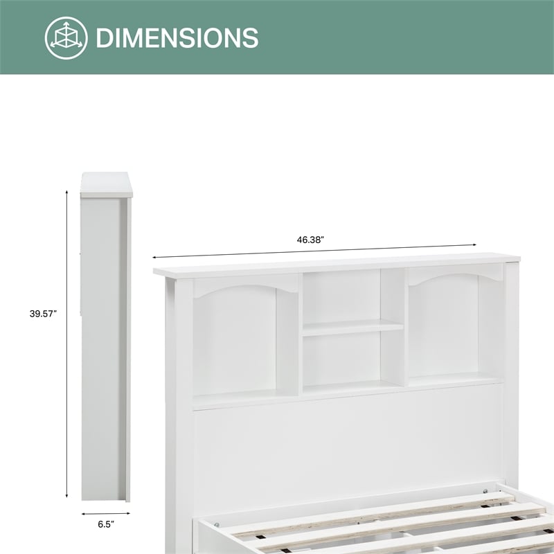 OS Home and Office Furniture Twin Size Bookcase Headboard and Platform Bed White